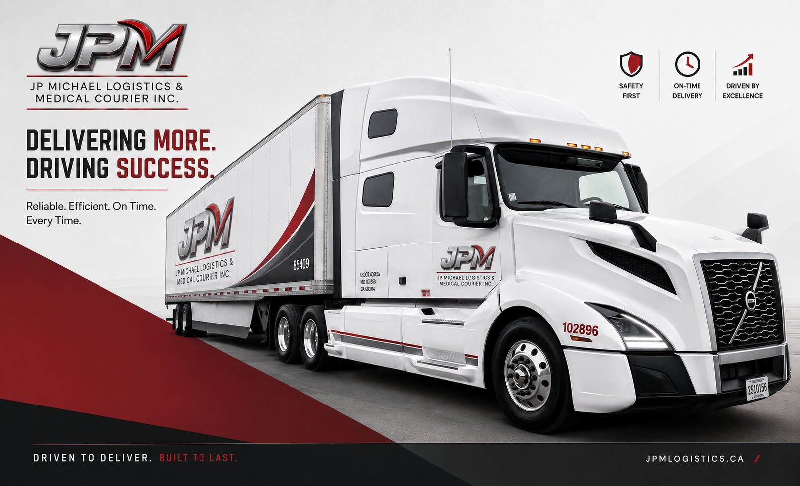 JPM branded Volvo truck and trailer